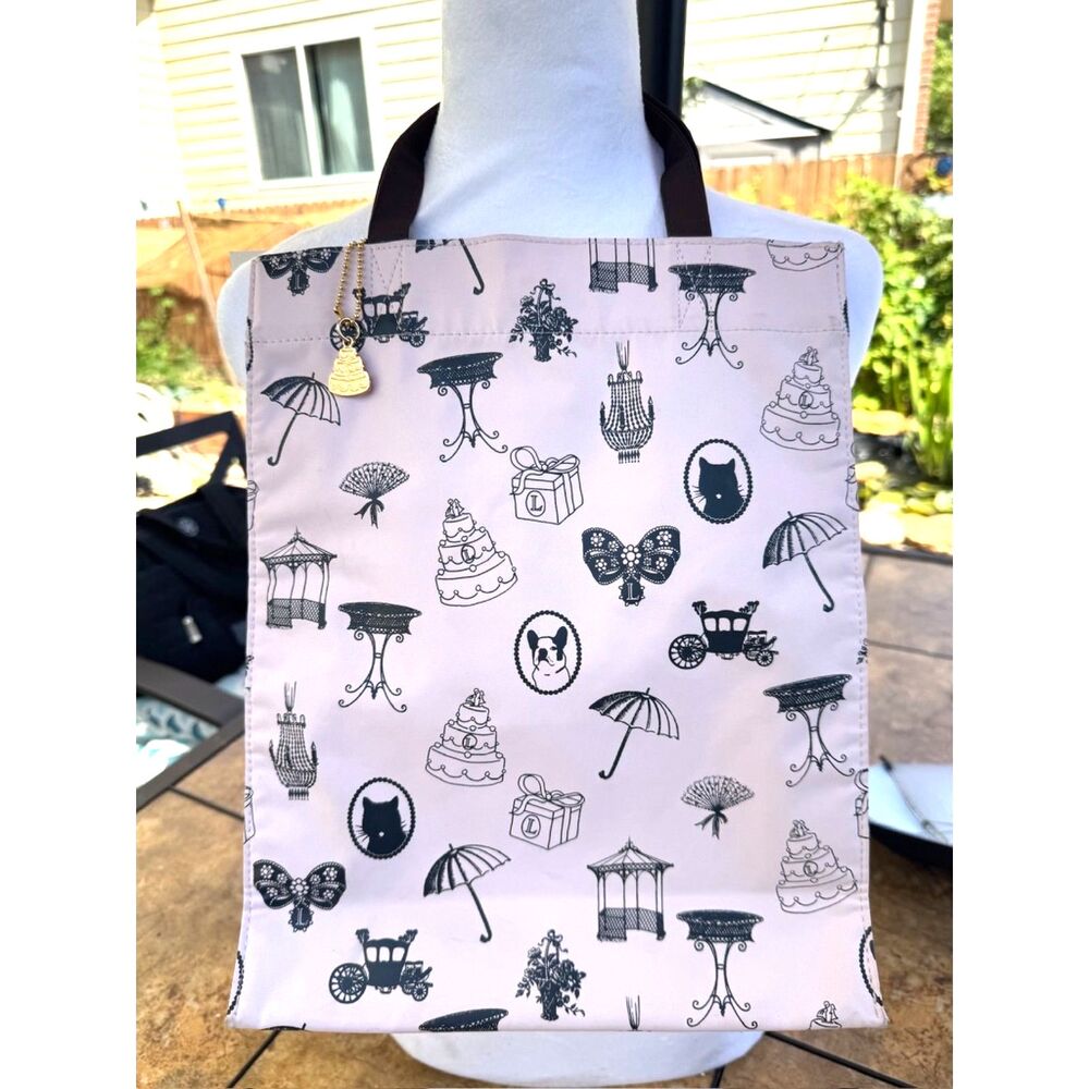 Laudree Tote Bag w/ Gold Birthday Cake Metal Medallion Pink & Black